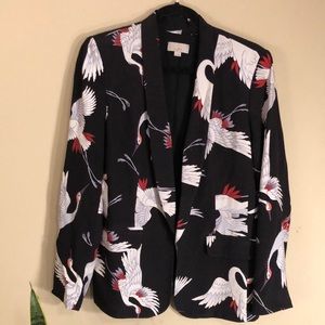 LOFT crane print open front blazer